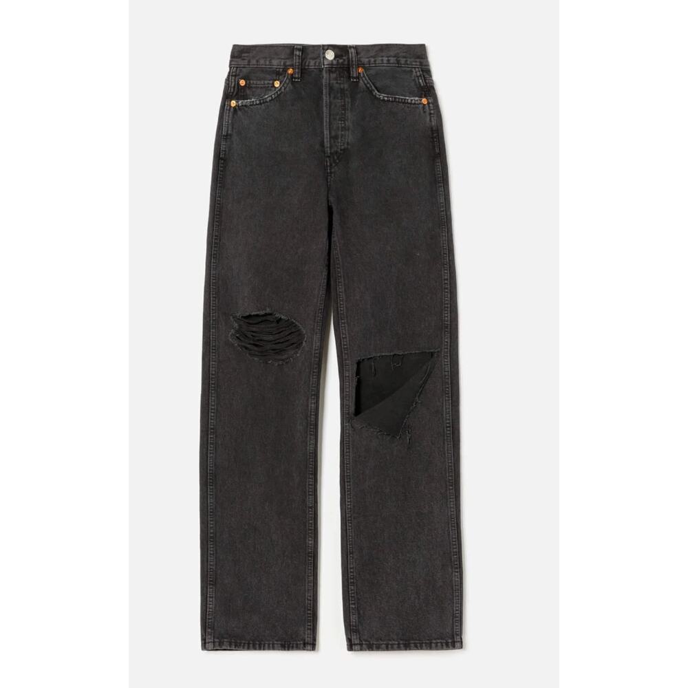 Re/Done High Rise Loose Washed Black With Rips Jeans Size 31 Retail $285